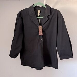 NWT XCVI Black Stretch Cotton Pullover Top